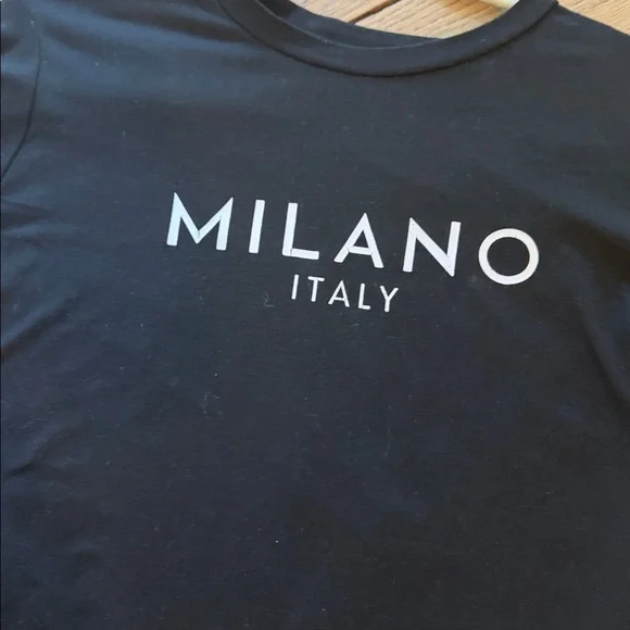 Milano Black Short Sleeve Logo Tee with White Text - Picture 3 of 4